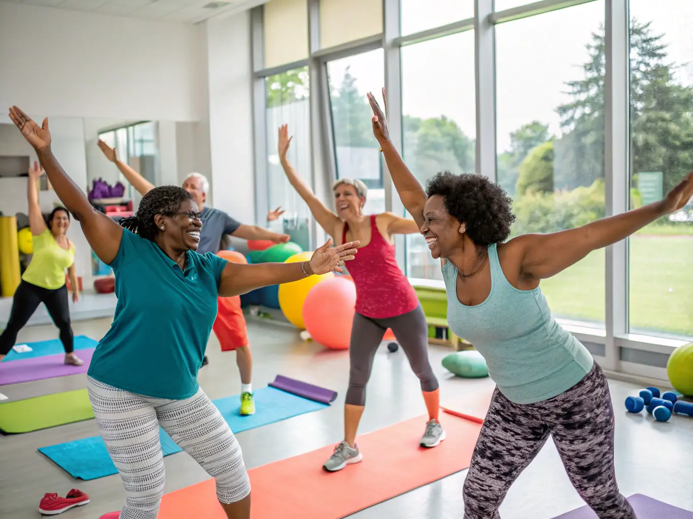 An image showing participants of all ages engaged in a fitness class, highlighting the association's commitment to health and wellness. The setting should be a community center or local gym.