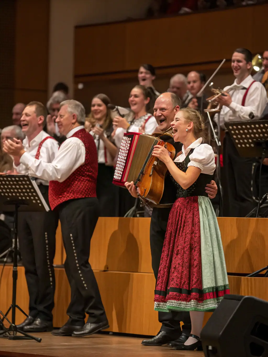 A vibrant image of a traditional music festival, with performers on stage and an enthusiastic audience, celebrating local culture.
