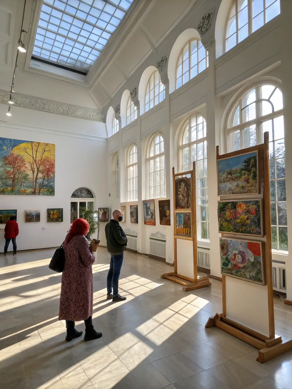A photograph of a community art exhibition, featuring local artists and their works, highlighting the association's support for cultural expression.